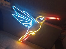 Load image into Gallery viewer, Neon hummingbird sign, Hummingbird neon light, Neon bird-shaped sign, Bird neon signage, Hummingbird-shaped neon light