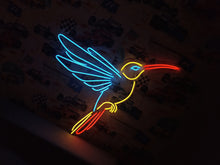 Load image into Gallery viewer, Neon hummingbird sign, Hummingbird neon light, Neon bird-shaped sign, Bird neon signage, Hummingbird-shaped neon light