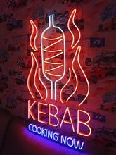 Load image into Gallery viewer, Kebab cooking now neon Sign, Neon Doner Sign, Neon Vertical Rotating Shawarma Sign, LED Neon Kebab Sign, Neon Shawarma Sign
