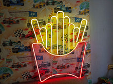 Load image into Gallery viewer, French fries neon sign, Fast food neon sign, Neon sign shaped like cup with fries, French fries LED sign, Neon light potato fries sign