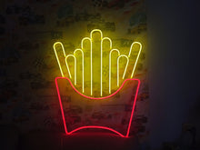 Load image into Gallery viewer, French fries neon sign, Fast food neon sign, Neon sign shaped like cup with fries, French fries LED sign, Neon light potato fries sign 45in