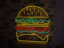 Load image into Gallery viewer, Burger neon light, neon burger light, burger LED sign, neon burger decor, burger shop neon sign, hamburger neon sign, neon food sign, burger bar neon light, neon sign for restaurant.