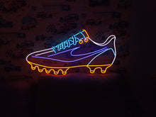 Load image into Gallery viewer, Football shoes neon sign, glowing soccer shoes, football shoes neon, bright football cleats, neon soccer cleats, glowing soccer footwear, neon sports shoes, light-up football shoes, soccer shoes with lights.