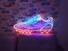 Load image into Gallery viewer, Football shoes neon sign, glowing soccer shoes, football shoes neon, bright football cleats, neon soccer cleats, glowing soccer footwear, neon sports shoes, light-up football shoes, soccer shoes with lights.