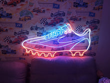 Load image into Gallery viewer, Football shoes neon sign, glowing soccer shoes, football shoes neon, bright football cleats, neon soccer cleats, glowing soccer footwear, neon sports shoes, light-up football shoes, soccer shoes with lights.