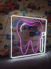 Load image into Gallery viewer, Dental neon sign, tooth neon sign, dentist office neon sign, dental clinic neon sign, orthodontist neon sign, teeth whitening neon sign, smile neon sign, open dentist neon sign, tooth LED sign