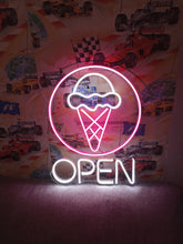Load image into Gallery viewer, Ice cream with Open neon sign, Ice Cream Led Sign Summer vibes neon sign, Frozen delights neon sign