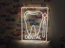 Load image into Gallery viewer, Dental neon sign, tooth neon sign, dentist office neon sign, dental clinic neon sign, orthodontist neon sign, teeth whitening neon sign, smile neon sign, open dentist neon sign, tooth LED sign
