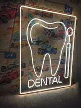 Load image into Gallery viewer, Dental neon sign, tooth neon sign, dentist office neon sign, dental clinic neon sign, orthodontist neon sign, teeth whitening neon sign, smile neon sign, open dentist neon sign, tooth LED sign
