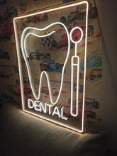 Load image into Gallery viewer, Dental neon sign, tooth neon sign, dentist office neon sign, dental clinic neon sign, orthodontist neon sign, teeth whitening neon sign, smile neon sign, open dentist neon sign, tooth LED sign
