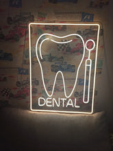 Load image into Gallery viewer, Dental neon sign, tooth neon sign, dentist office neon sign, dental clinic neon sign, orthodontist neon sign, teeth whitening neon sign, smile neon sign, open dentist neon sign, tooth LED sign