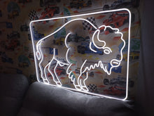 Load image into Gallery viewer, Bison neon sign, bison LED sign, buffalo LED light, neon buffalo light, bison silhouette neon, glowing bison sign, buffalo outline neon, neon buffalo wall art, bison head neon sign