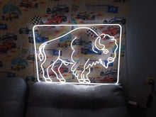 Load image into Gallery viewer, Bison neon sign, bison LED sign, buffalo LED light, neon buffalo light, bison silhouette neon, glowing bison sign, buffalo outline neon, neon buffalo wall art, bison head neon sign