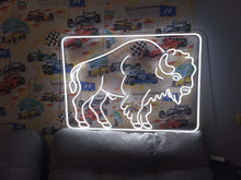 Load image into Gallery viewer, Bison neon sign, bison LED sign, buffalo LED light, neon buffalo light, bison silhouette neon, glowing bison sign, buffalo outline neon, neon buffalo wall art, bison head neon sign