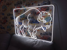 Load image into Gallery viewer, Bison neon sign, bison LED sign, buffalo LED light, neon buffalo light, bison silhouette neon, glowing bison sign, buffalo outline neon, neon buffalo wall art, bison head neon sign