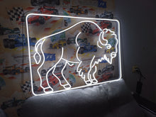 Load image into Gallery viewer, Bison neon sign, bison LED sign, buffalo LED light, neon buffalo light, bison silhouette neon, glowing bison sign, buffalo outline neon, neon buffalo wall art, bison head neon sign
