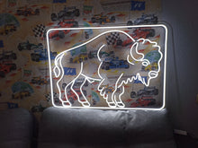 Load image into Gallery viewer, Bison neon sign, bison LED sign, buffalo LED light, neon buffalo light, bison silhouette neon, glowing bison sign, buffalo outline neon, neon buffalo wall art, bison head neon sign