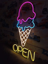 Load image into Gallery viewer, Ice Cream Neon Sign, Ice Cream open Led Sign Summer vibes neon sign, Frozen delights neon sign (Copy)
