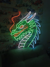 Load image into Gallery viewer, Dragon head neon sign, dragon neon light, neon dragon sign, neon dragon head, LED dragon sign, dragon wall light, neon dragon lamp, dragon head LED sign, glowing dragon sign, neon fantasy sign