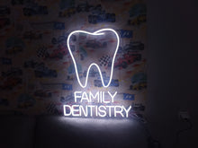 Load image into Gallery viewer, Family dentistry neon sign, molar tooth dental office neon sign