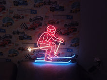 Load image into Gallery viewer, Downhill Skier neon sign, Alpine Skiing neon sign, Skiing Silhouette neon sign