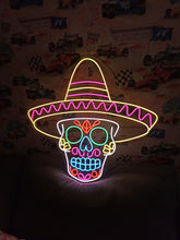 Load image into Gallery viewer, Sombrero Skull Neon Sign, Sombrero Calavera Neon Sign, Mexican Skull Neon Sign picture