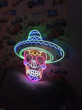 Load image into Gallery viewer, Sombrero Sugar Skull Neon Sign, Mariachi Skull Neon Sign, Calavera Neon Sign