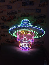 Load image into Gallery viewer, Sombrero Sugar Skull Neon Sign, Mariachi Skull Neon Sign, Calavera Neon Sign
