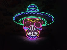 Load image into Gallery viewer, Sombrero Sugar Skull Neon Sign, Mariachi Skull Neon Sign, Calavera Neon Sign picture