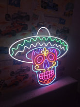 Load image into Gallery viewer, Mariachi Skull Neon Sign, Sombrero Calavera Neon Sign, Charro Skull Neon Sign