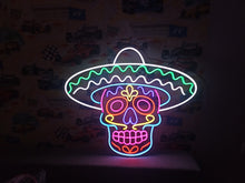 Load image into Gallery viewer, Mariachi Skull Neon Sign, Sombrero Calavera Neon Sign, Charro Skull Neon Sign