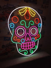 Load image into Gallery viewer, Dia De Muertos Neon Sign, Calavera Neon Sign, Sugar Skull Neon Sign