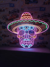 Load image into Gallery viewer, Charro Skull Neon Sign, Sombrero Sugar Skull Neon Sign, Calavera Neon Sign