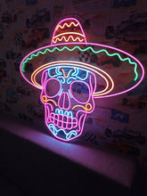 Load image into Gallery viewer, Charro Skull Neon Sign, Sombrero Sugar Skull Neon Sign, Calavera Neon Sign