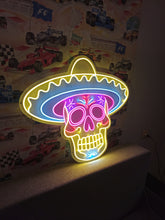 Load image into Gallery viewer, Sombrero Skeleton Neon Sign, Mariachi Calavera Neon Sign, Muertos Neon Sign