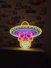 Load image into Gallery viewer, Sombrero Skeleton Neon Sign, Mariachi Calavera Neon Sign, Muertos Neon Sign picture