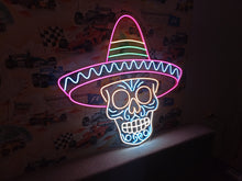 Load image into Gallery viewer, Bandit Skull Neon Sign, Sombrero Skeleton Neon Sign, Mexican Hat Neon Sign
