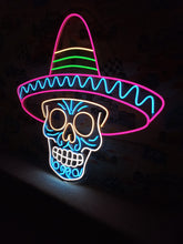 Load image into Gallery viewer, Bandit Skull Neon Sign, Sombrero Skeleton Neon Sign, Mexican Hat Neon Sign