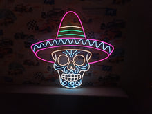 Load image into Gallery viewer, Bandit Skull Neon Sign, Sombrero Skeleton Neon Sign, Mexican Hat Neon Sign picture