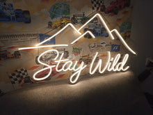 Load image into Gallery viewer, Stay Wild Mountains neon sign, Adventure Peak neon sign, Alpine Quote neon sign