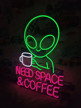 Load image into Gallery viewer, Alien Neon Sign, Need Space & Coffee Neon Sign, Alien Mug Neon Sign, Caffeine Martian Neon Sign
