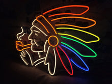 Load image into Gallery viewer, Tribal Chief neon sign, Peace Pipe Profile neon sign, Native Leader neon sign
