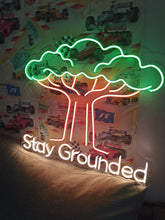 Load image into Gallery viewer, Stay Grounded neon sign, Oak tree neon sign, Roots and branches neon sign