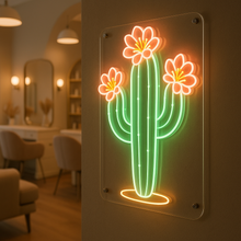 Load image into Gallery viewer, Cactus Neon sign – Flowering Saguaro Silhouette | Desert Bloom & Succulent Botanical Design