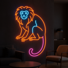 Load image into Gallery viewer, Tamarin Neon sign – Emperor Monkey Silhouette & Branch | Tropical Rainforest Primate Outline Sign Multicolor