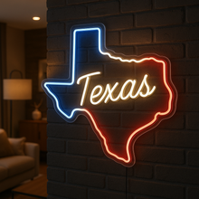 Load image into Gallery viewer, Texas map Neon Sign – State Outline Map With Lone Star Glow | Handmade Neon Artwork