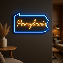 Load image into Gallery viewer, Pennsylvania map Neon Sign – Keystone State Outline With Historic Valley Glow Accent Display