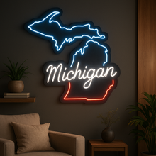 Load image into Gallery viewer, Michigan map Neon Sign – Great Lakes Inspired LED Glow | Custom Neon Accent For Modern Spaces
