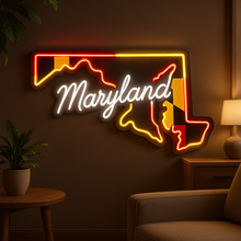 Load image into Gallery viewer, Maryland map Neon Sign – Chesapeake Glow LED Accent | Custom Neon Artwork For Modern Coastal Spaces