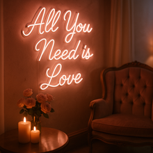 Load image into Gallery viewer, All you need is love Neon Sign – LED Wedding Sign, Couple Gift, Romantic Wall Decor, Custom Neon Light for Bedroom, Engagement or Anniversary